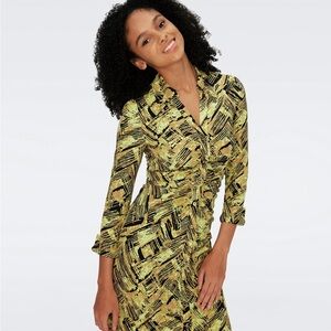 Diane Von Furstenberg Yellow and Black Long Sleeve Dress
